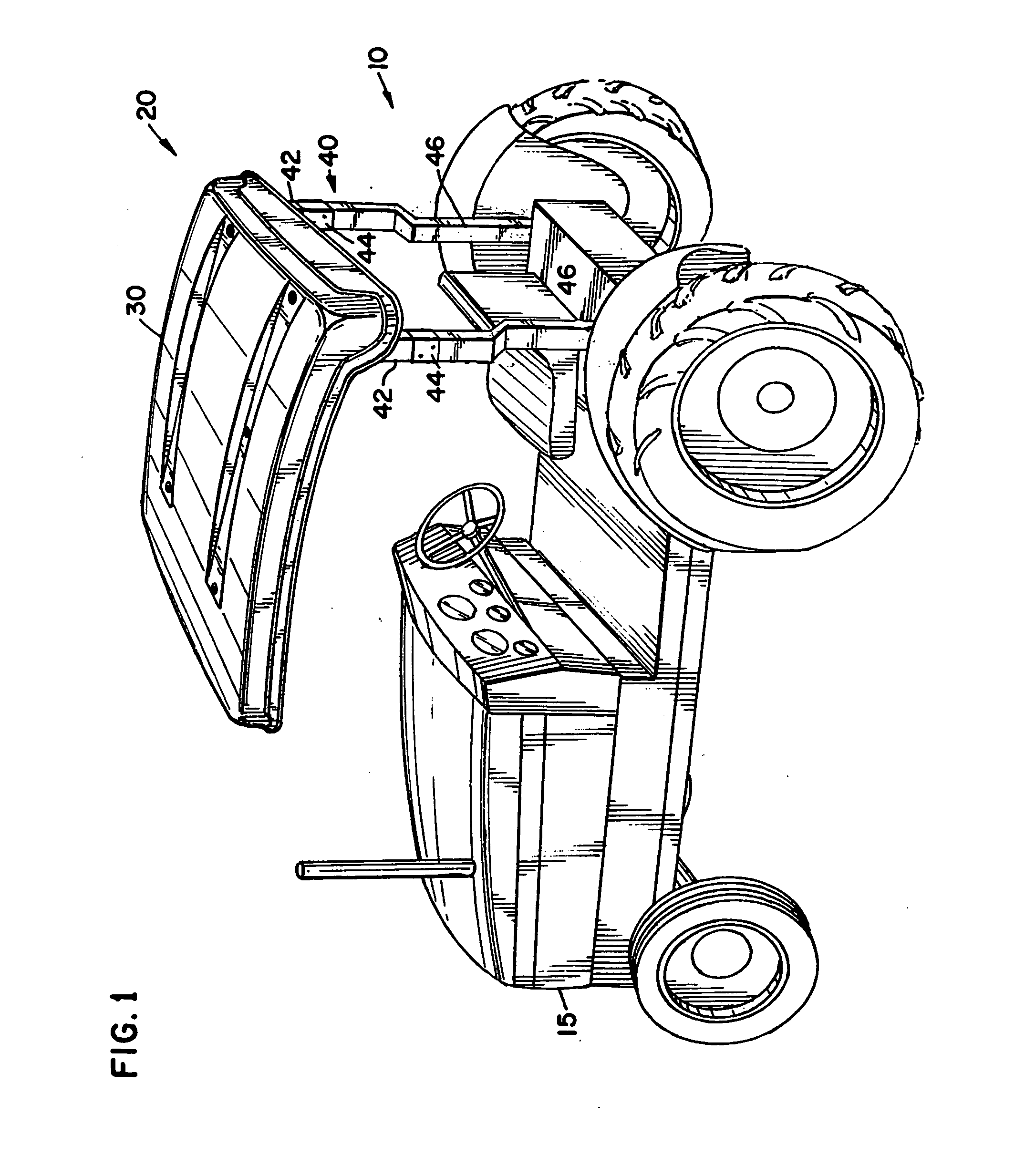 Tractor, a canopy assembly, and a method for attaching a canopy assembly to a tractor