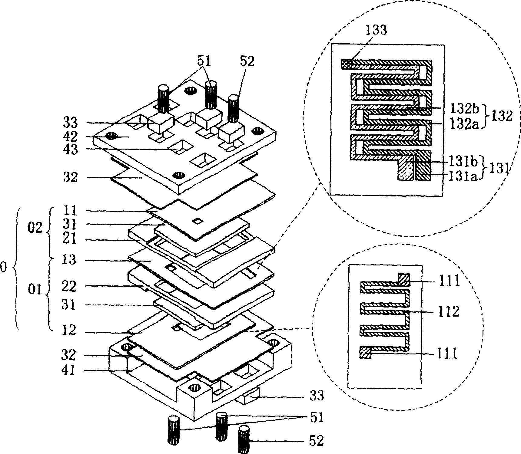 Stack silicon-base miniature fuel celles and manufacturing method