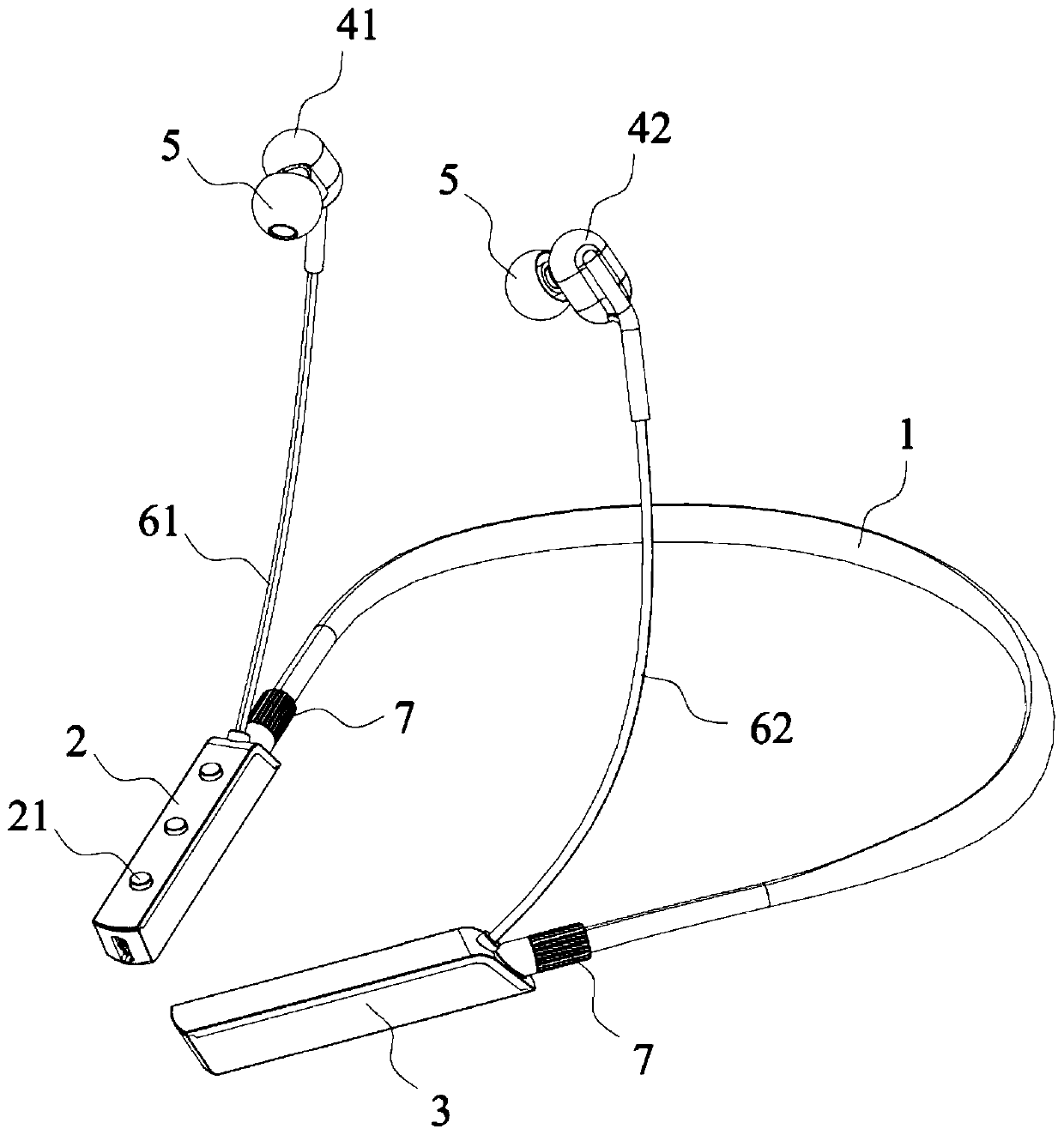 A connecting structure of a neckband Bluetooth earphone and the neckband Bluetooth earphone