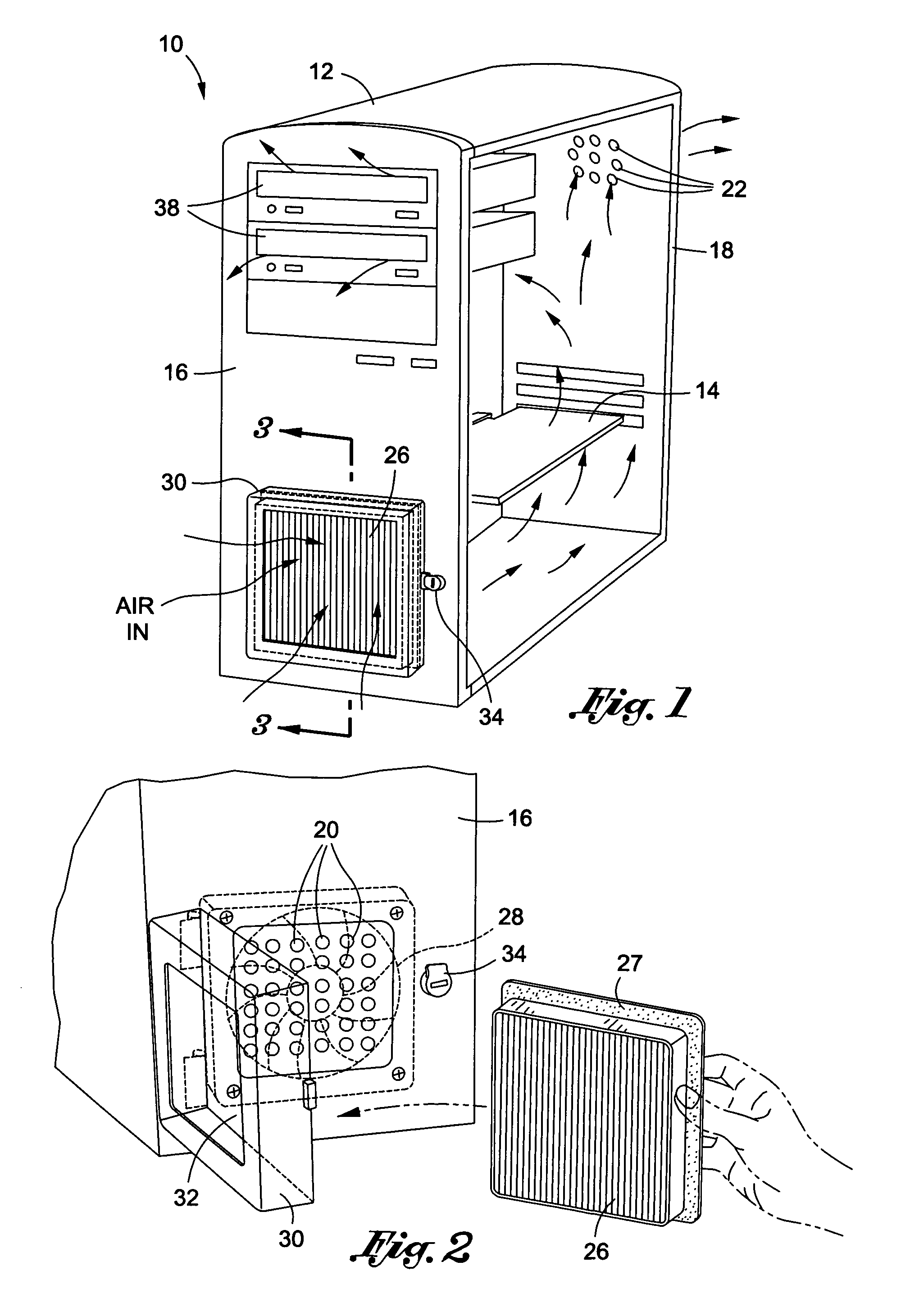 Computer case with intake filter with positive airflow