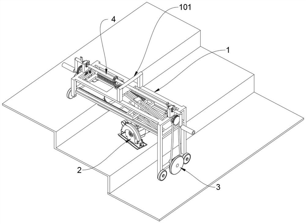 A device for cutting and setting steps with anti-skid lines