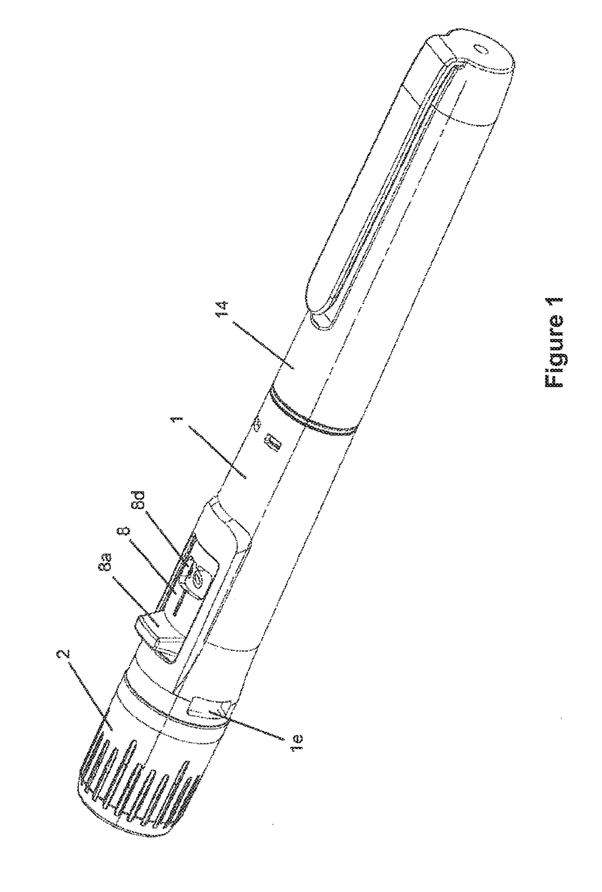 Injection apparatus comprising a laterally attached actuation member for triggering the product release