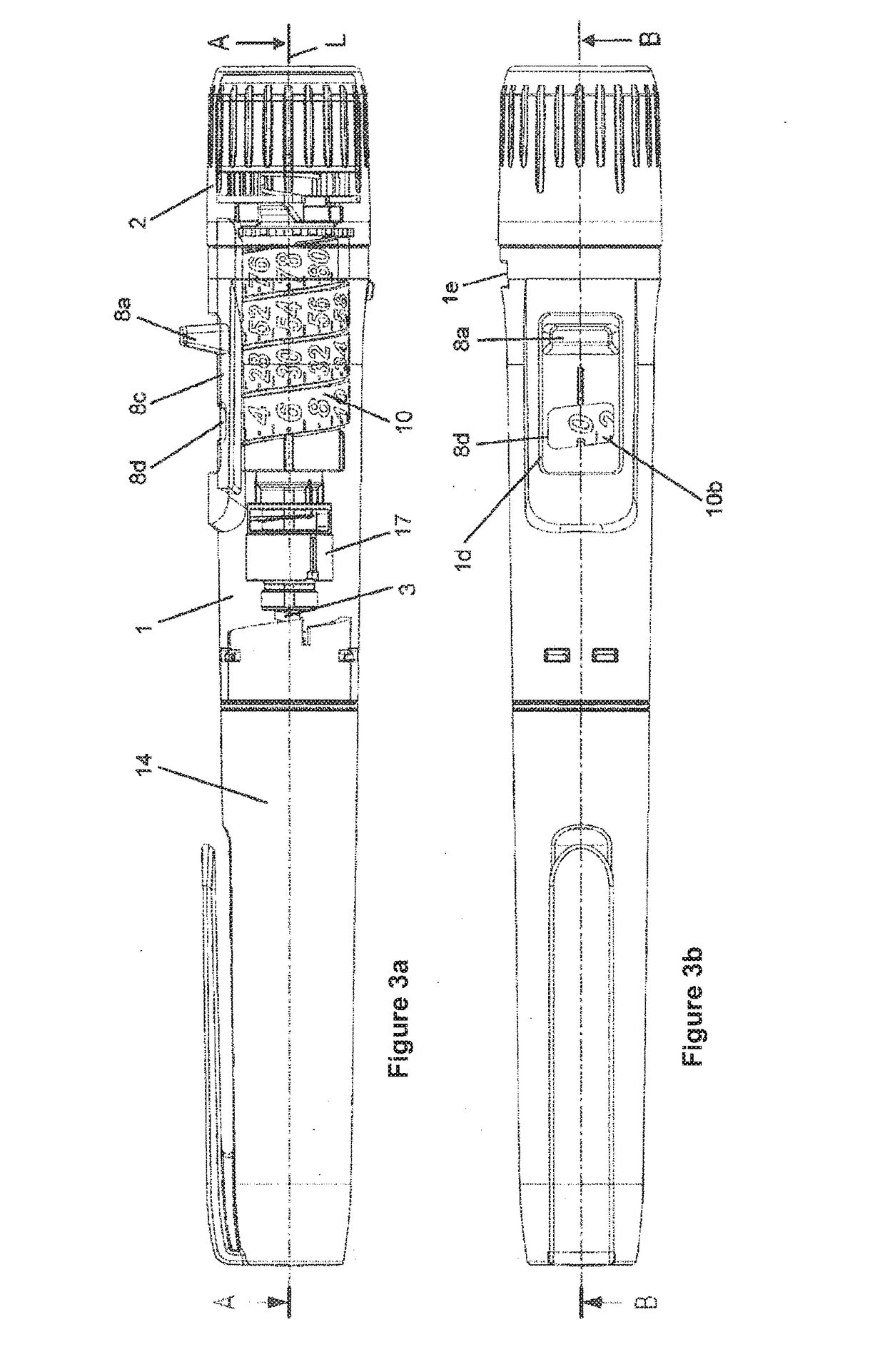 Injection apparatus comprising a laterally attached actuation member for triggering the product release