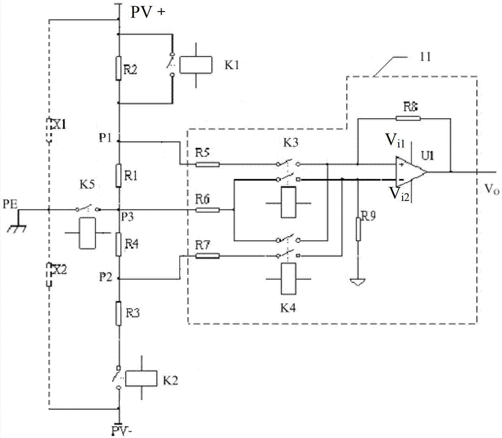 Circuit and method for detecting insulation resistance of battery board to ground
