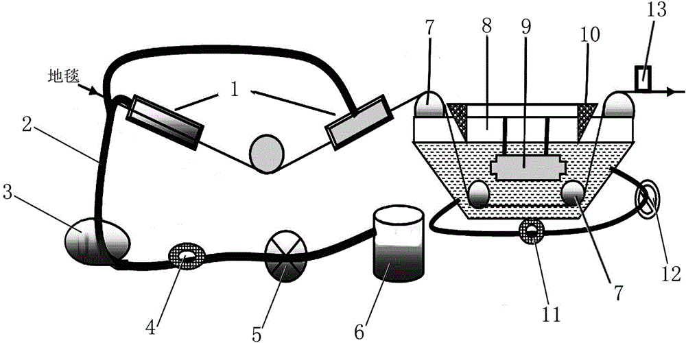 Device and process for washing carpets