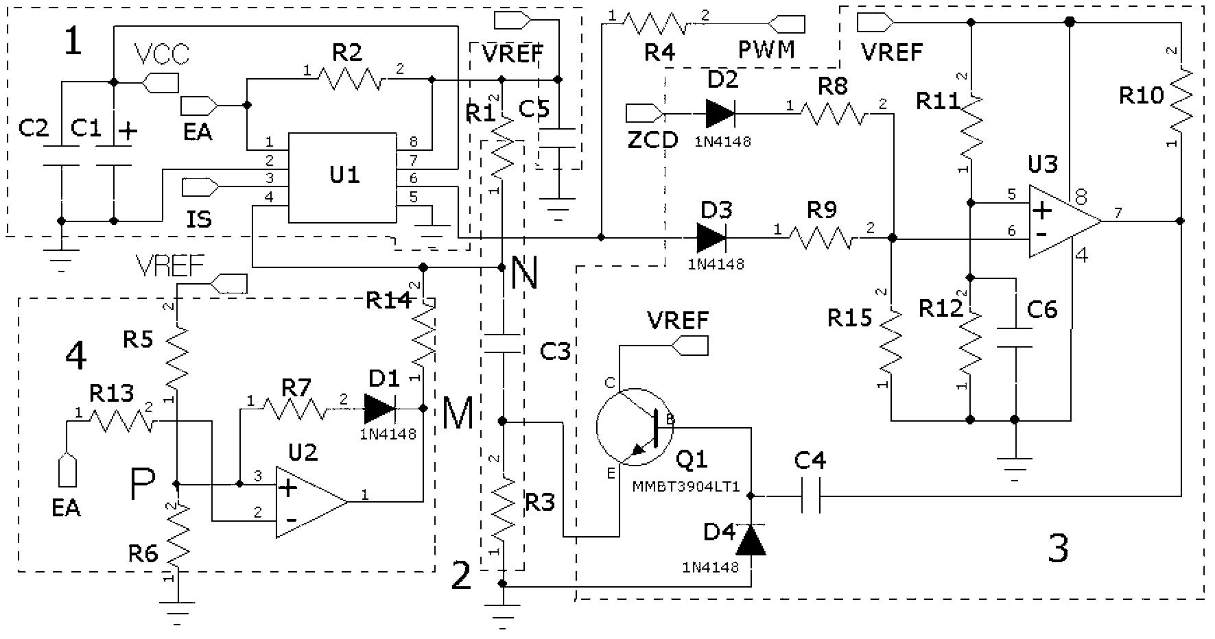 PWM (pulse-width modulation) module capable of alternatively generating interruption mode and critical mode in flyback topology