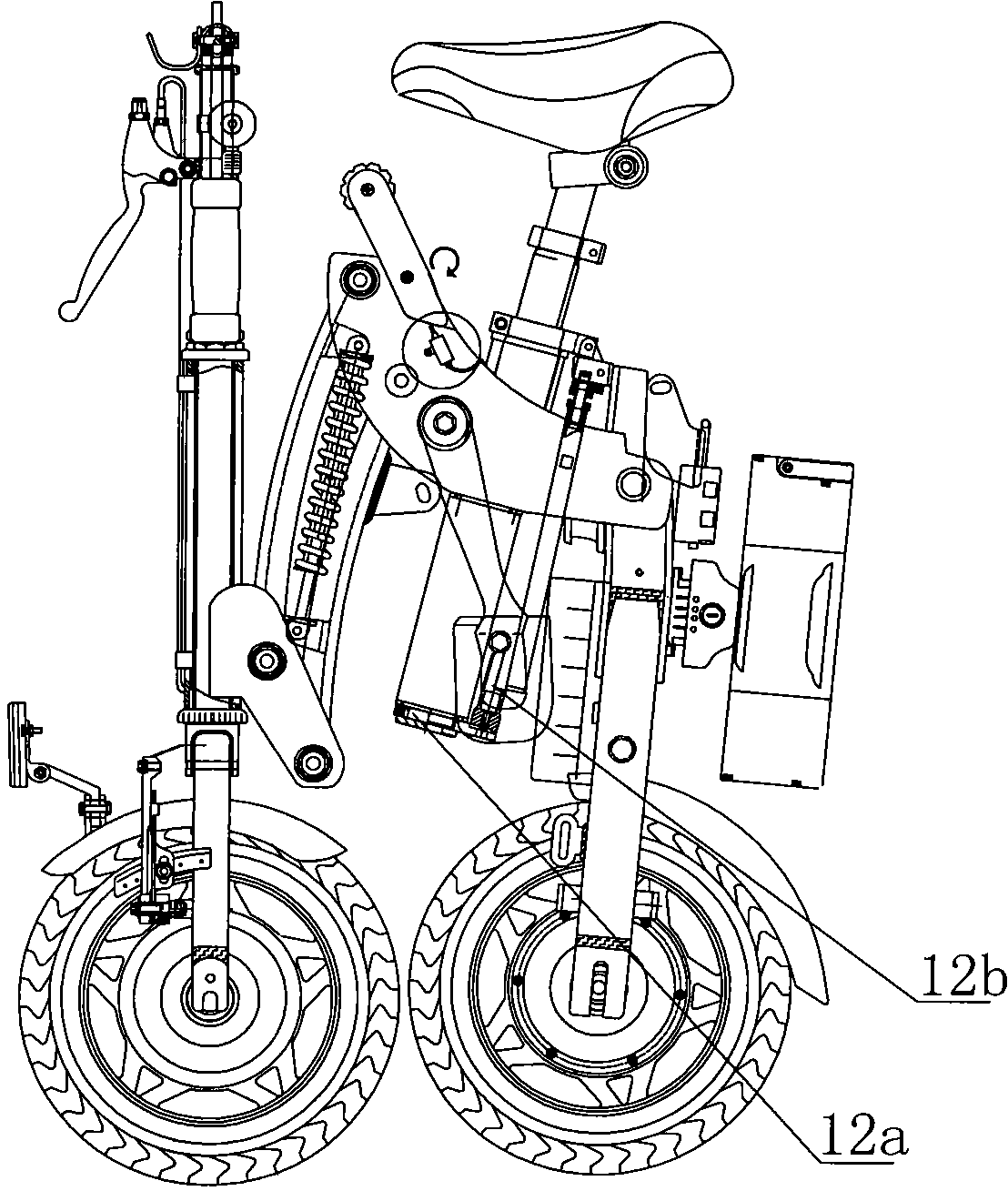 Thrust mechanism of supporting tube of semi-automatic folding moped