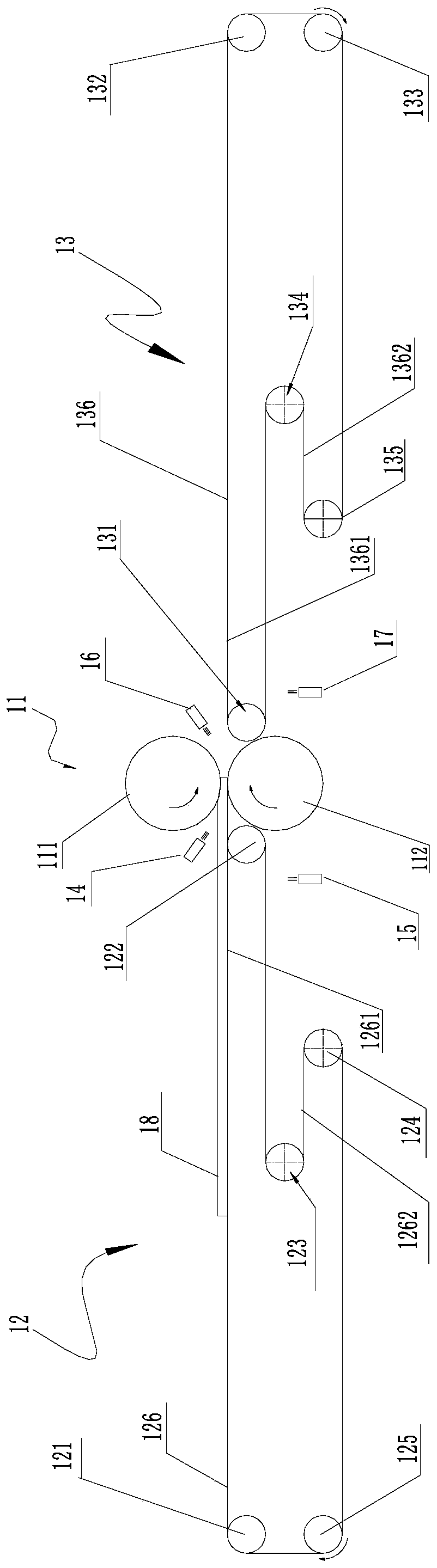 Flour piece pressure-thinning device and crisping machine