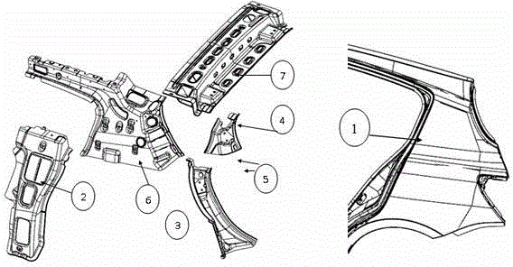 Gas spring mounting reinforcement plate structure and method for assembling gas spring mounting reinforcement plate