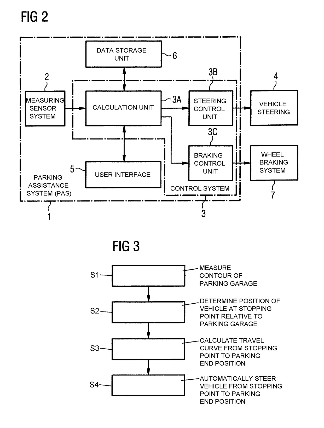 Parking assistance system and method for parking a vehicle in a parking garage