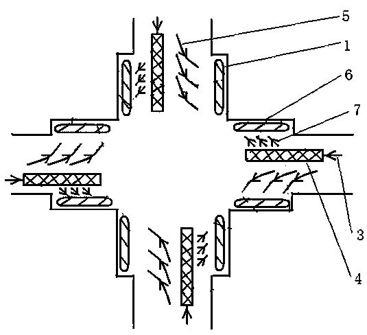 Road layout and traffic control method for urban road plane intersection
