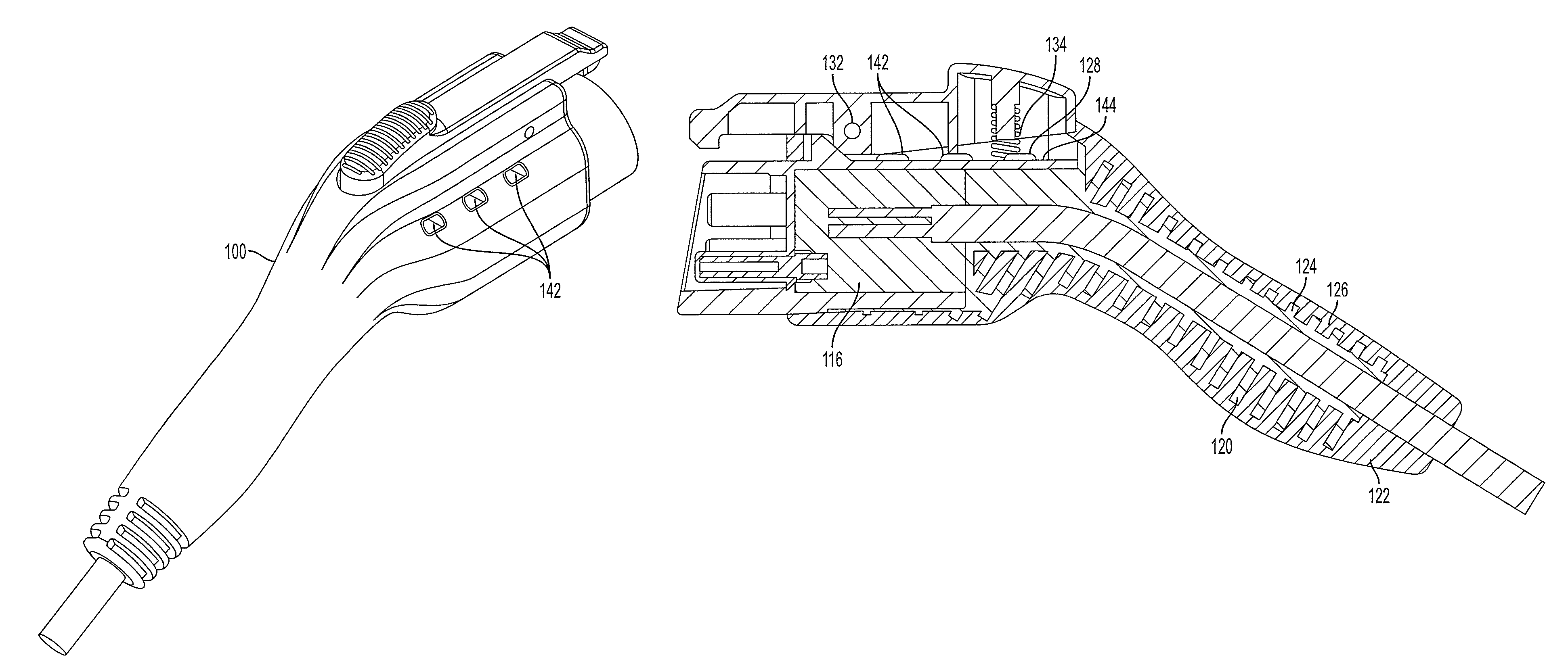 Laminous multi-polymeric high amperage over-molded connector assembly for plug-in hybrid electric vehicle charging