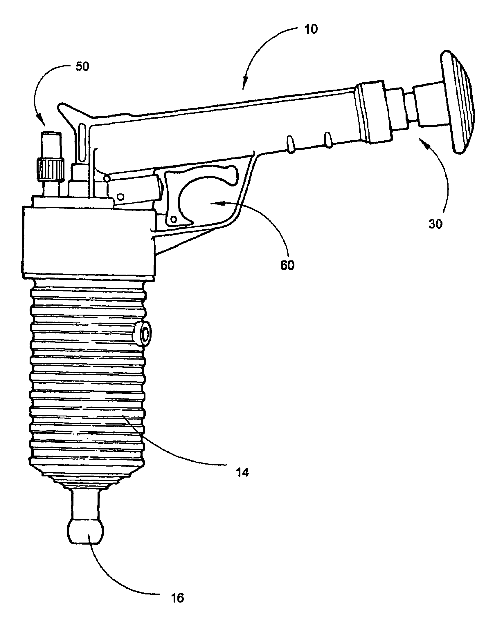 Self-contained handheld drain clearing compressed air device