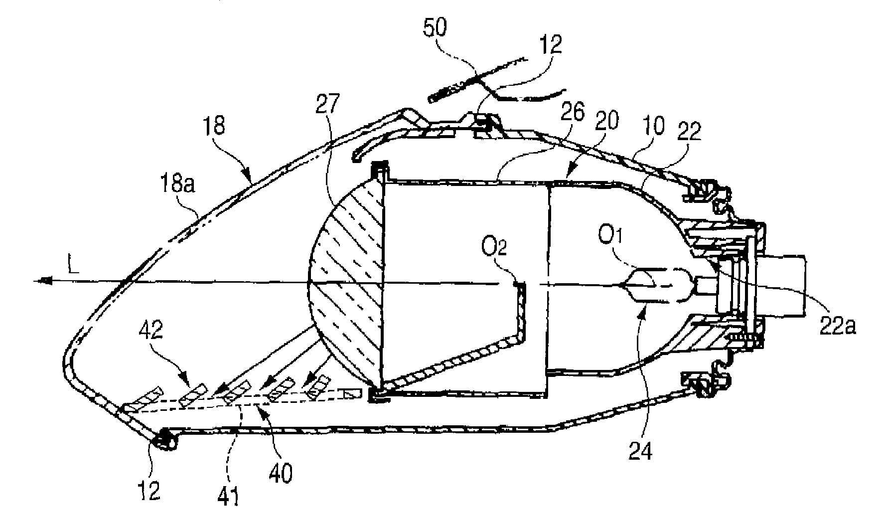 Projection-type vehicle headlamp having a louvered cover