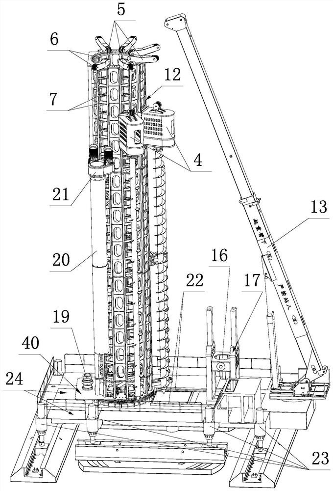 Drilling, pile splicing and pile planting all-in-one machine and construction method thereof