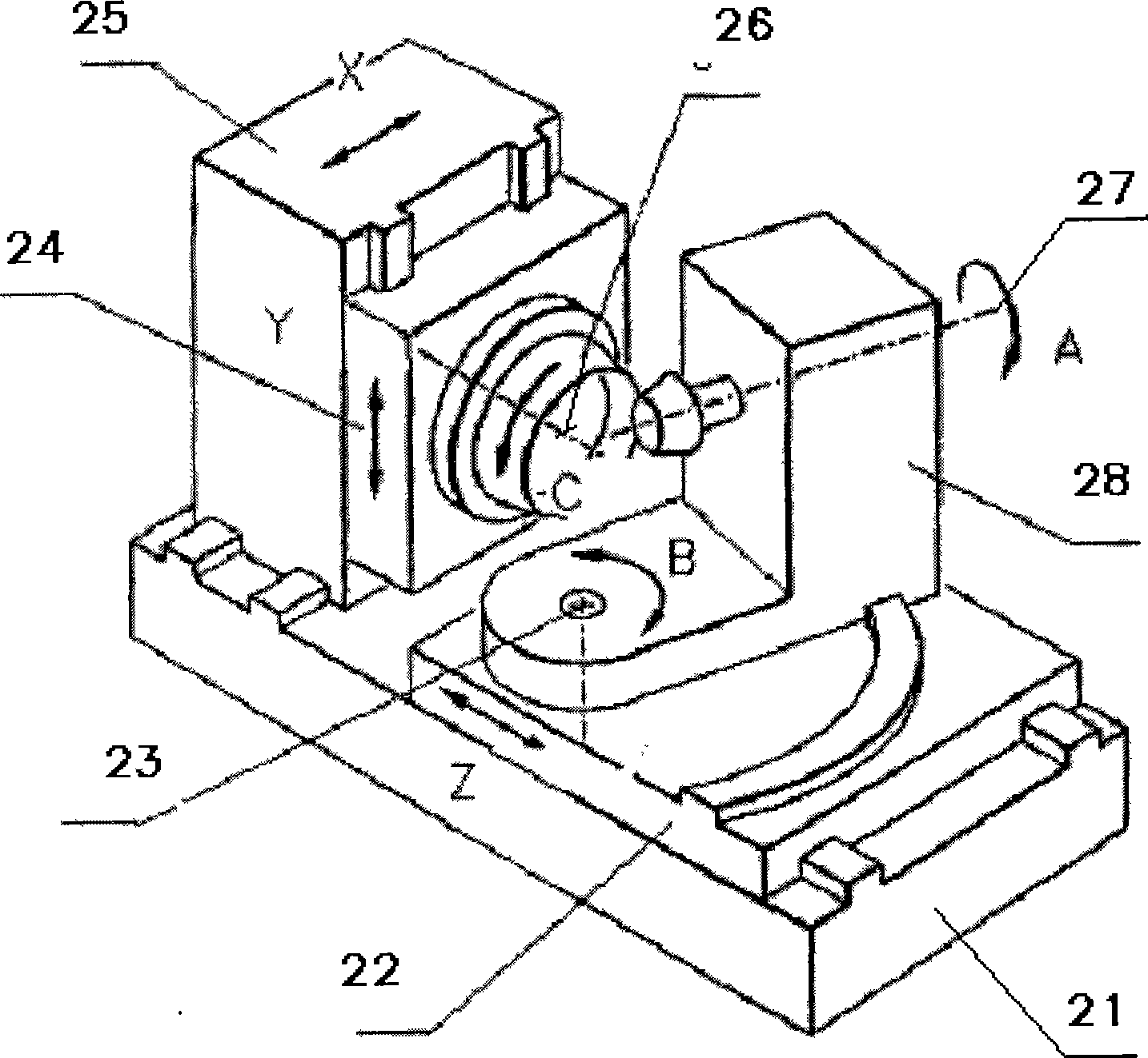Six-axis five-linkage spiral taper gear cutting machine tool