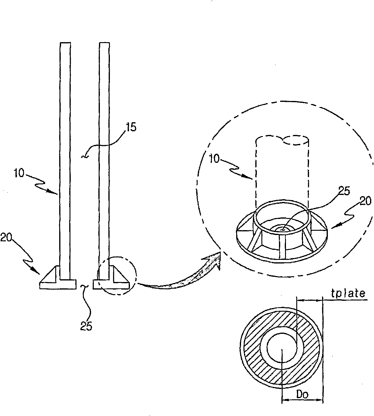 Extended pile with a point plate formed the critical inner-hole