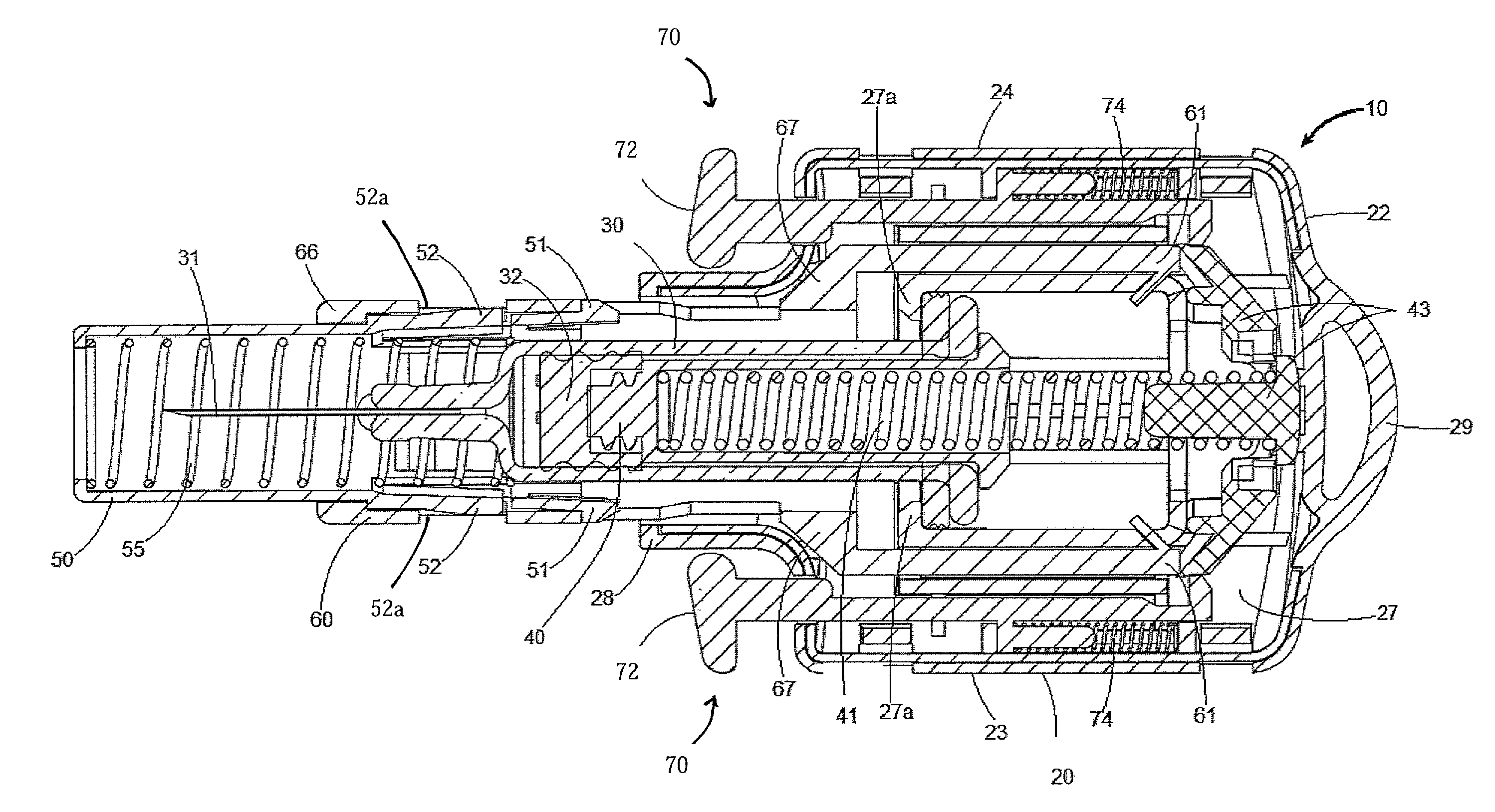 Injector for auto-injection of medication and associated method of use