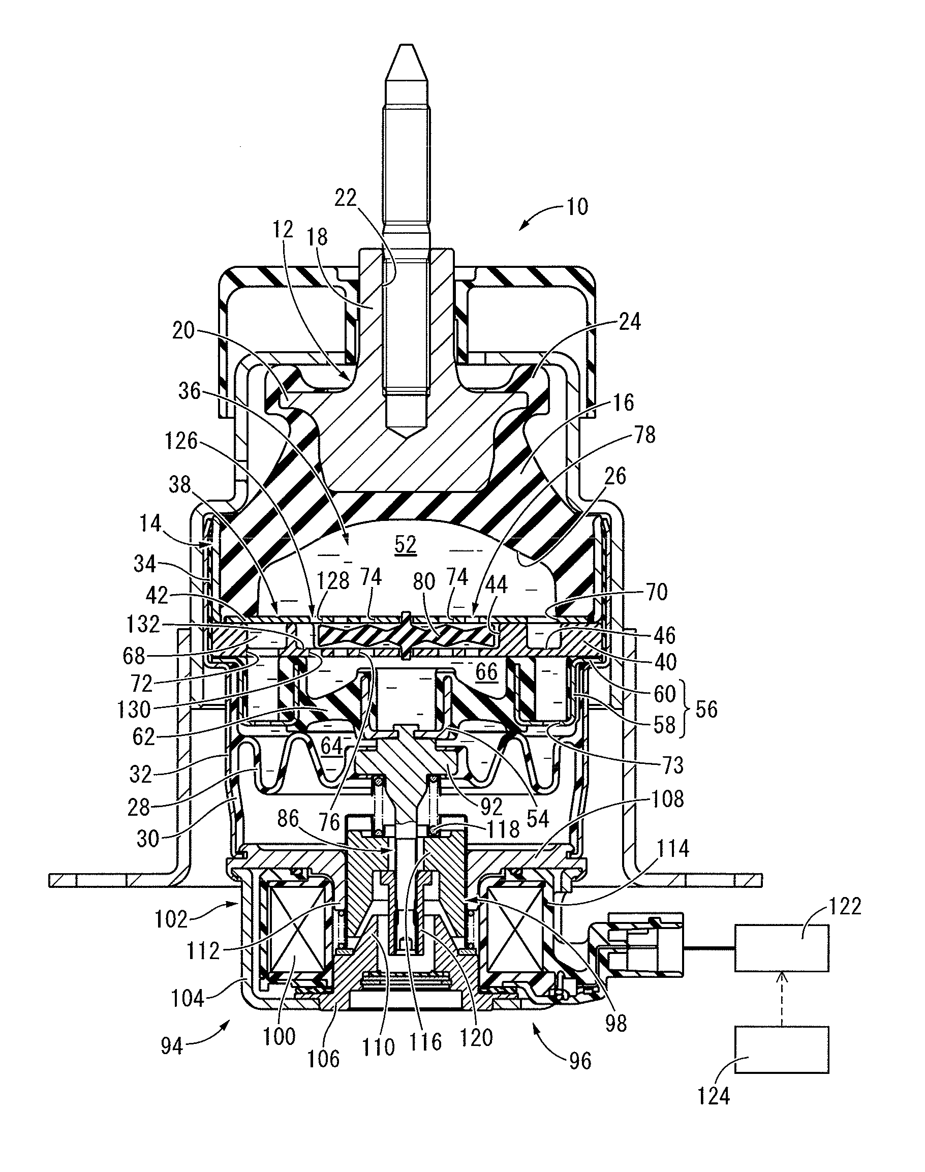 Fluid-filled type active vibration damping device