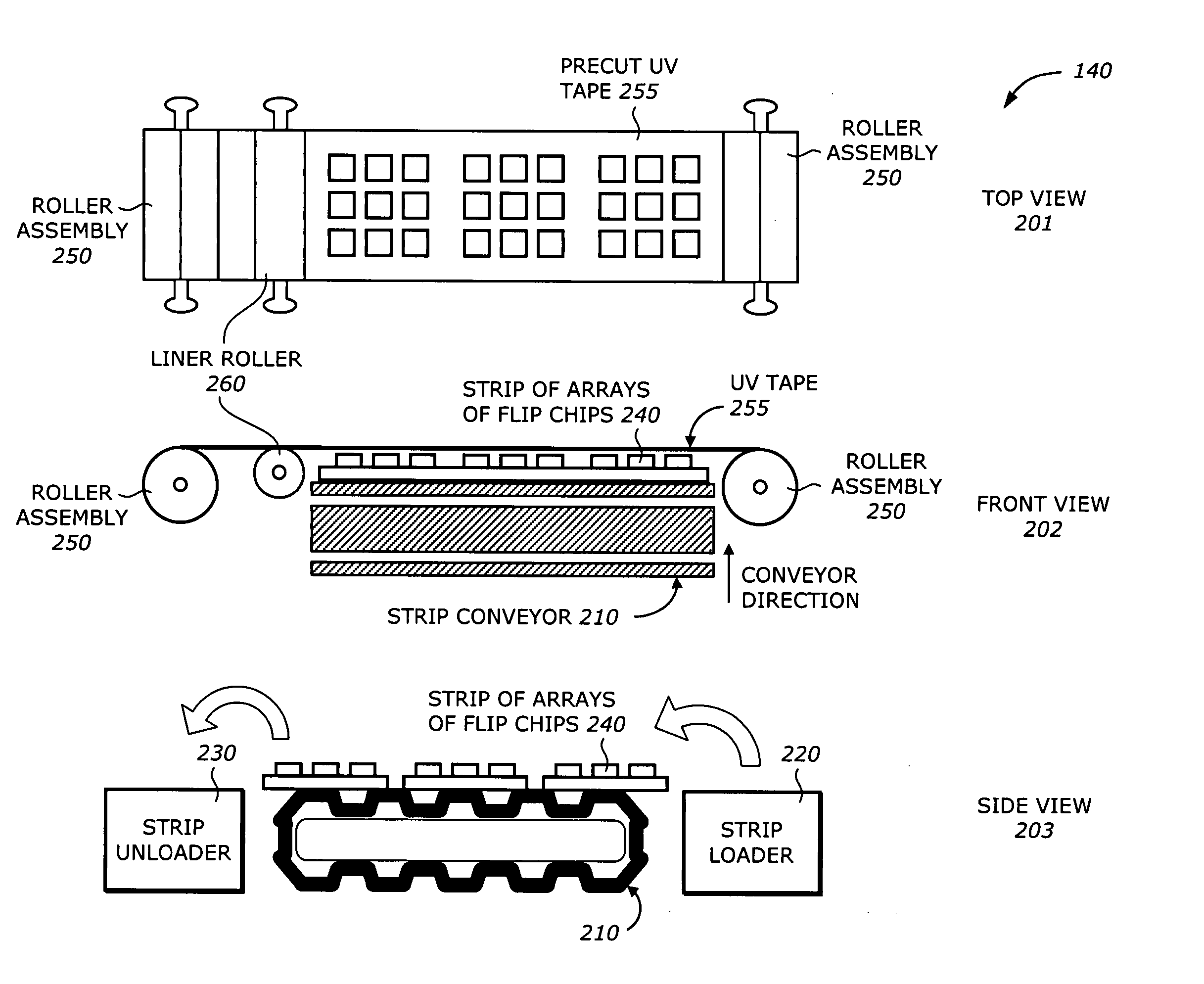 Die molding for flip chip molded matrix array package using UV curable tape