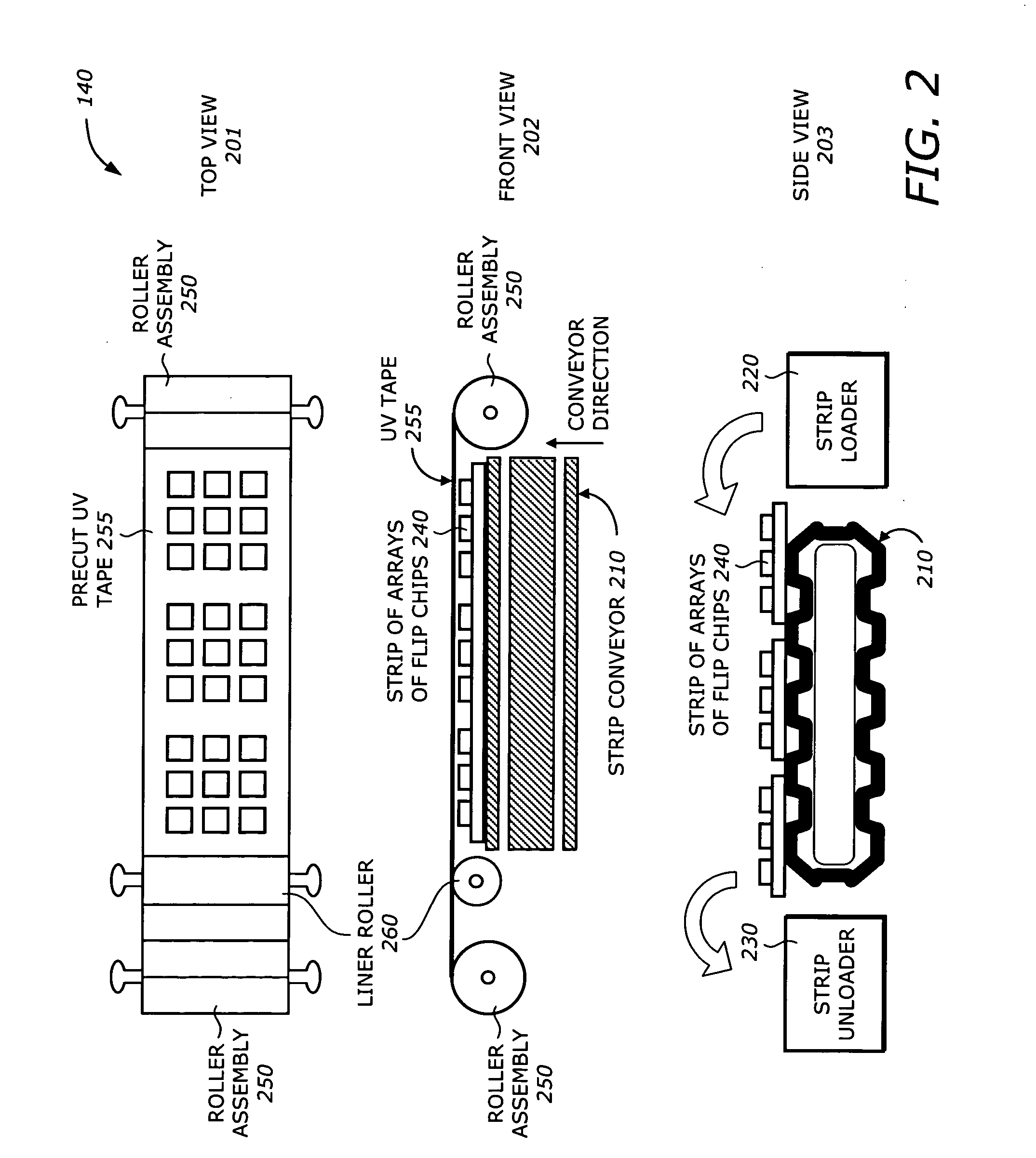 Die molding for flip chip molded matrix array package using UV curable tape