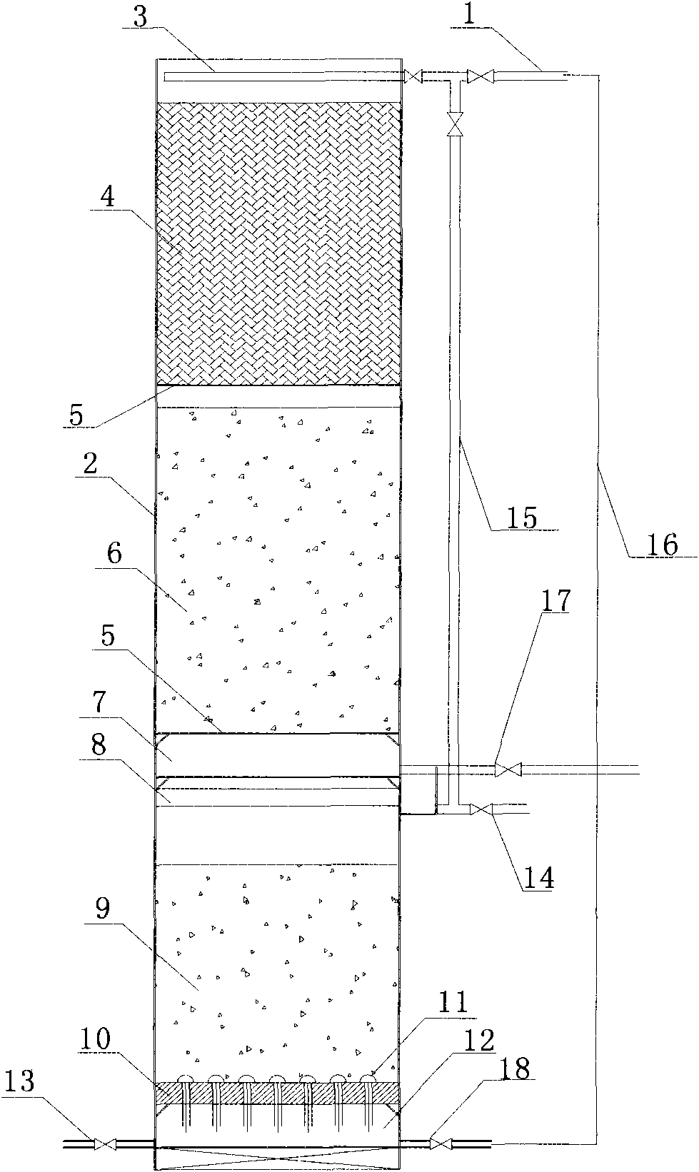 Complex biological filter for synchronously treating sewage and off odor