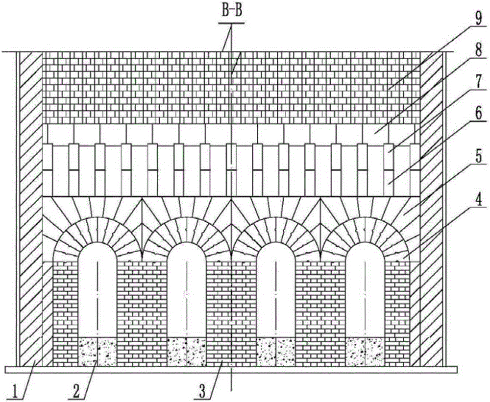 Full refractory structure supporting lattice brick furnace body structure and masonry process method