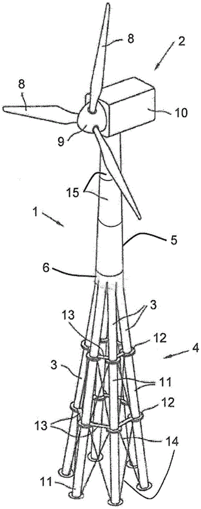 Transition body between tower sections of wind turbine, and tower of wind turbine comprising transition body