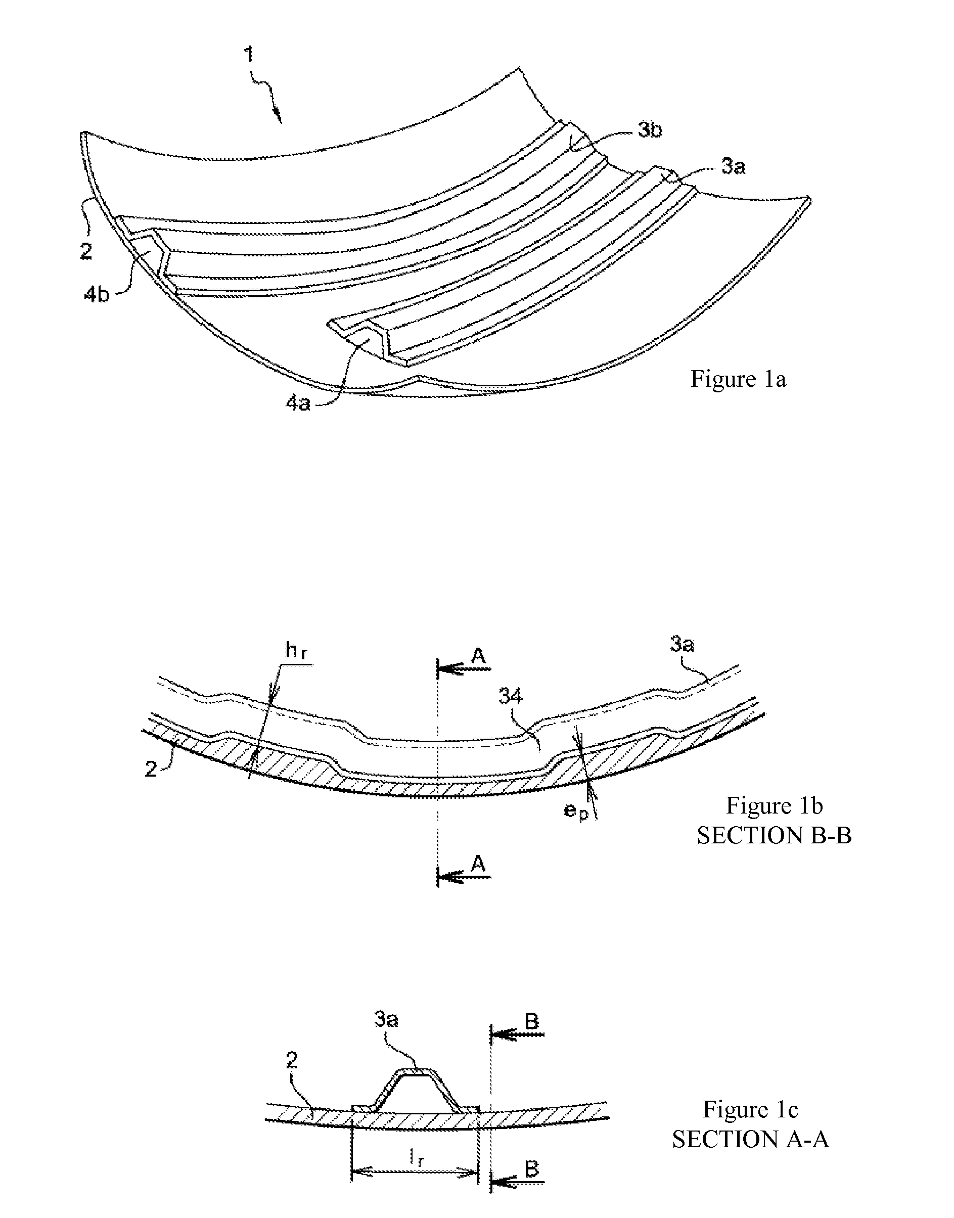 Method of producing stiffened panels made of a composite and panels thus produced