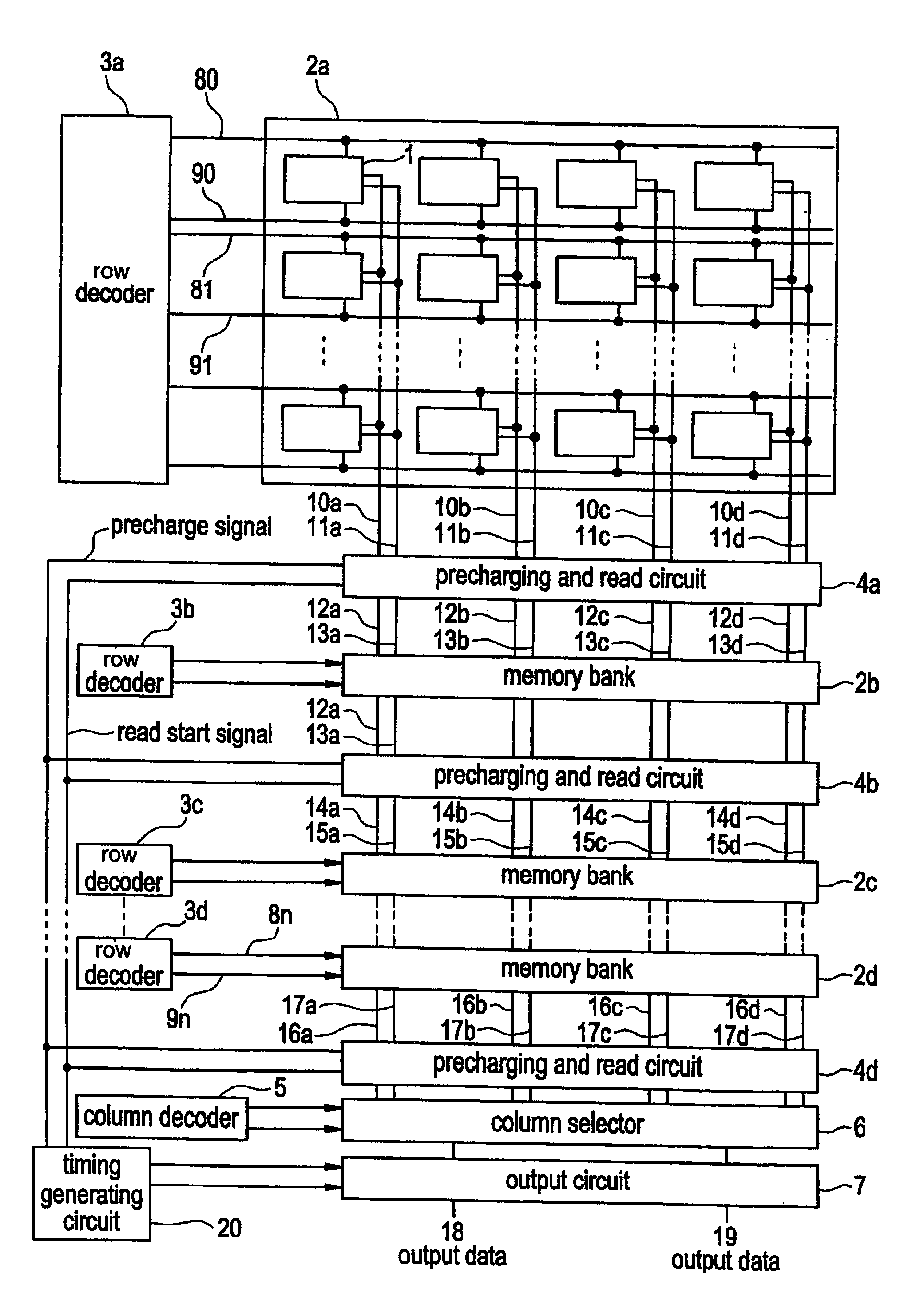 Data read circuit in a semiconductor device featuring reduced chip area and increased data transfer rate