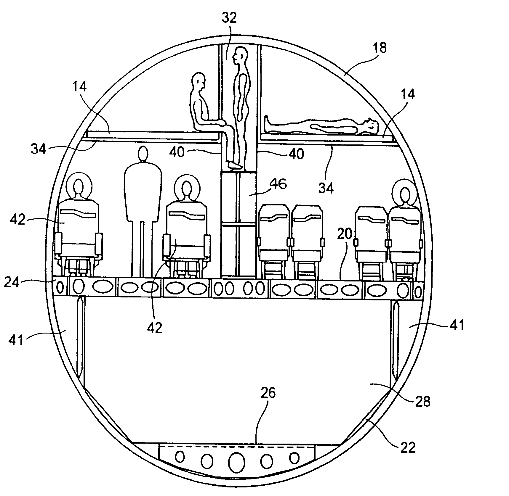 Layout of the top part of an aircraft cabin