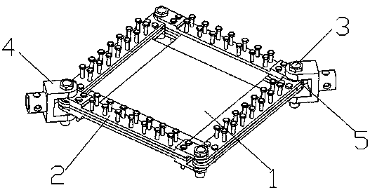 Photo frame testing device for evaluating in-plane shearing deformation of flexible fabrics and testing method thereof