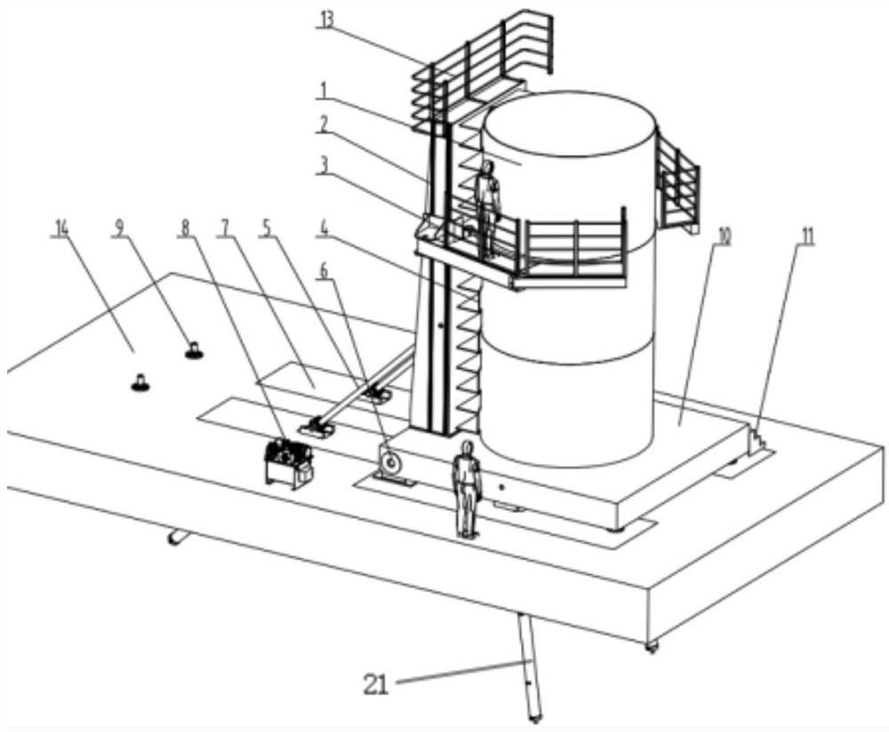 Large overturning platform for assembling tubular equipment such as tube push bench