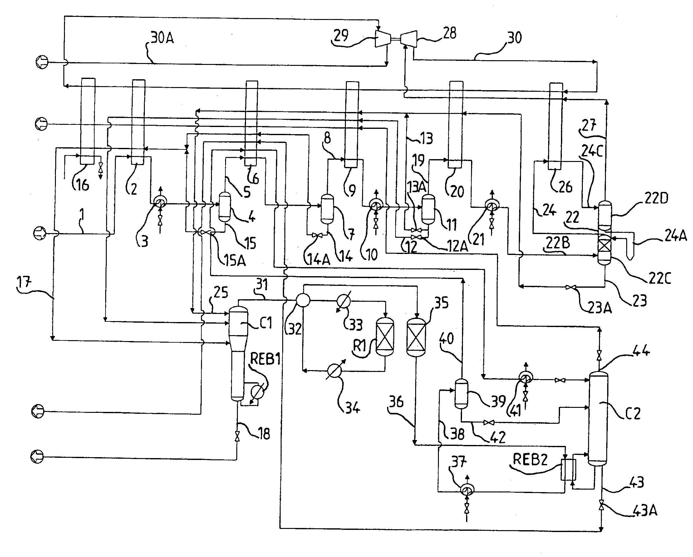 Process and installation for recovery and purification of ethylene produced by pyrolysis of hydrocarbons, and gases obtained by this process