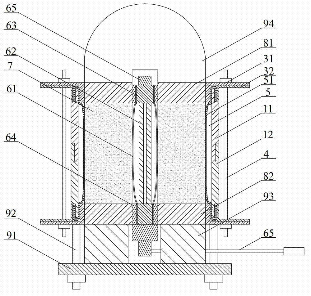 Triaxial test device for asphalt mixture and test method
