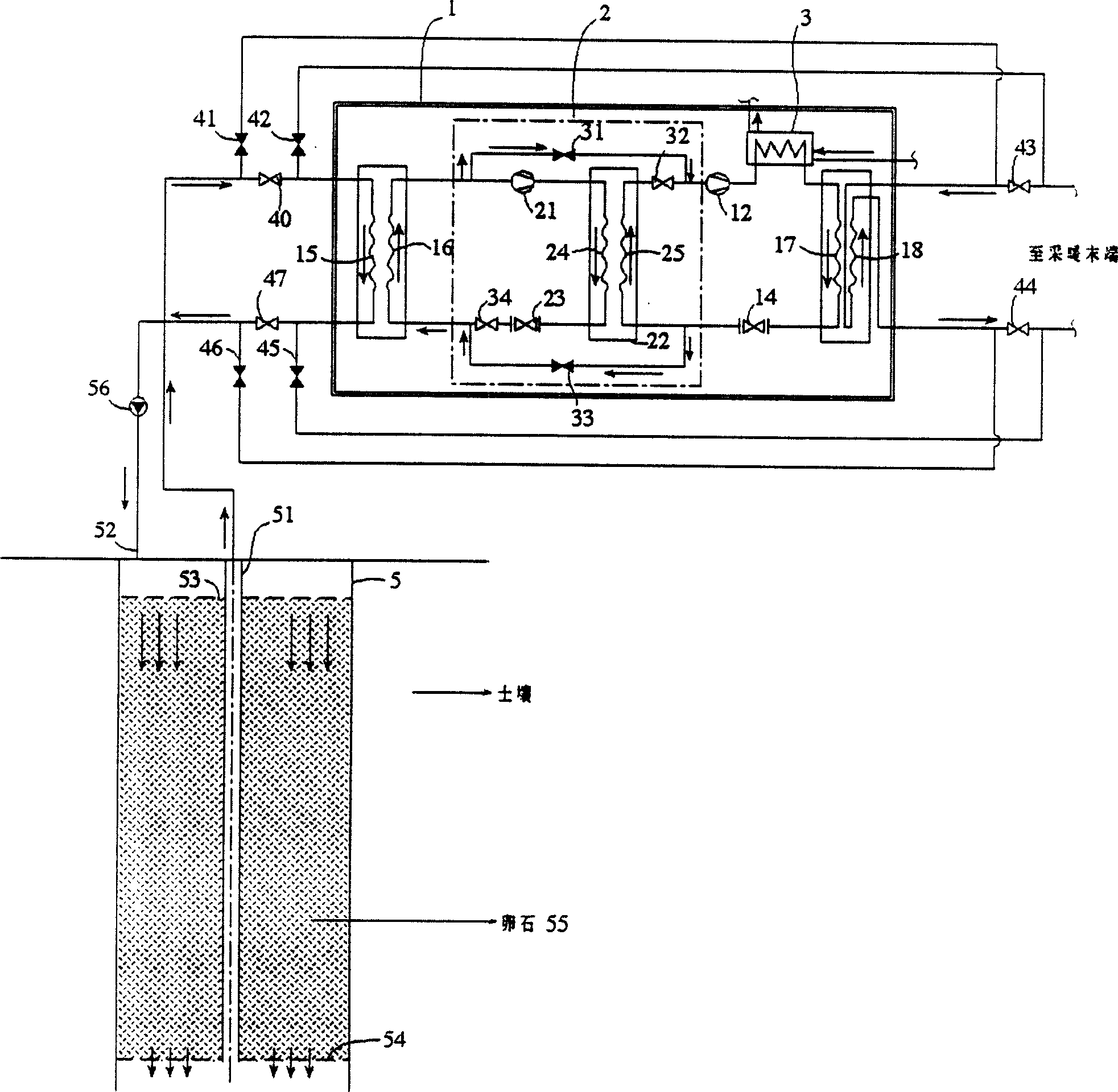 Air-conditioning system using earth as heat source by heat pump