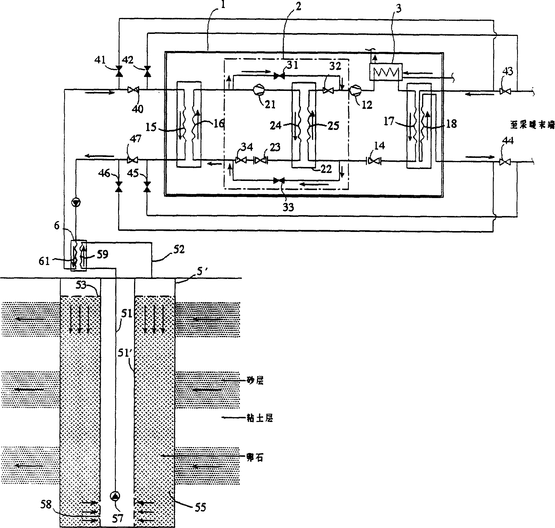 Air-conditioning system using earth as heat source by heat pump