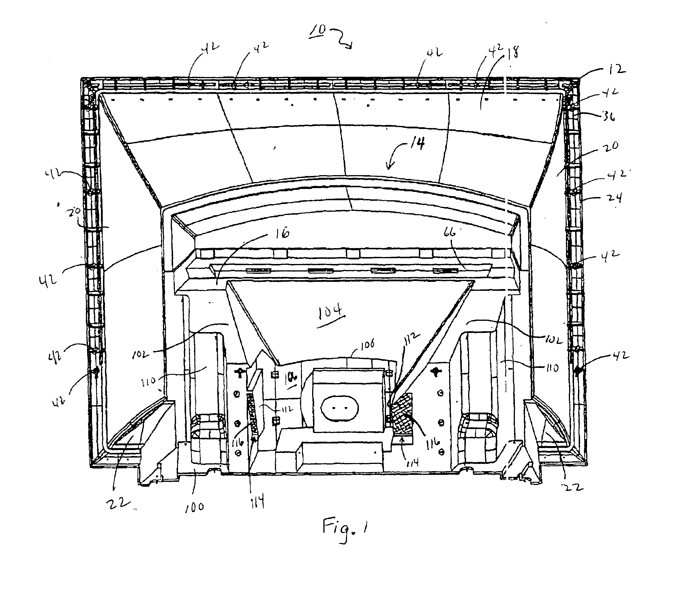 Projection television cabinet having a one-piece reference structure