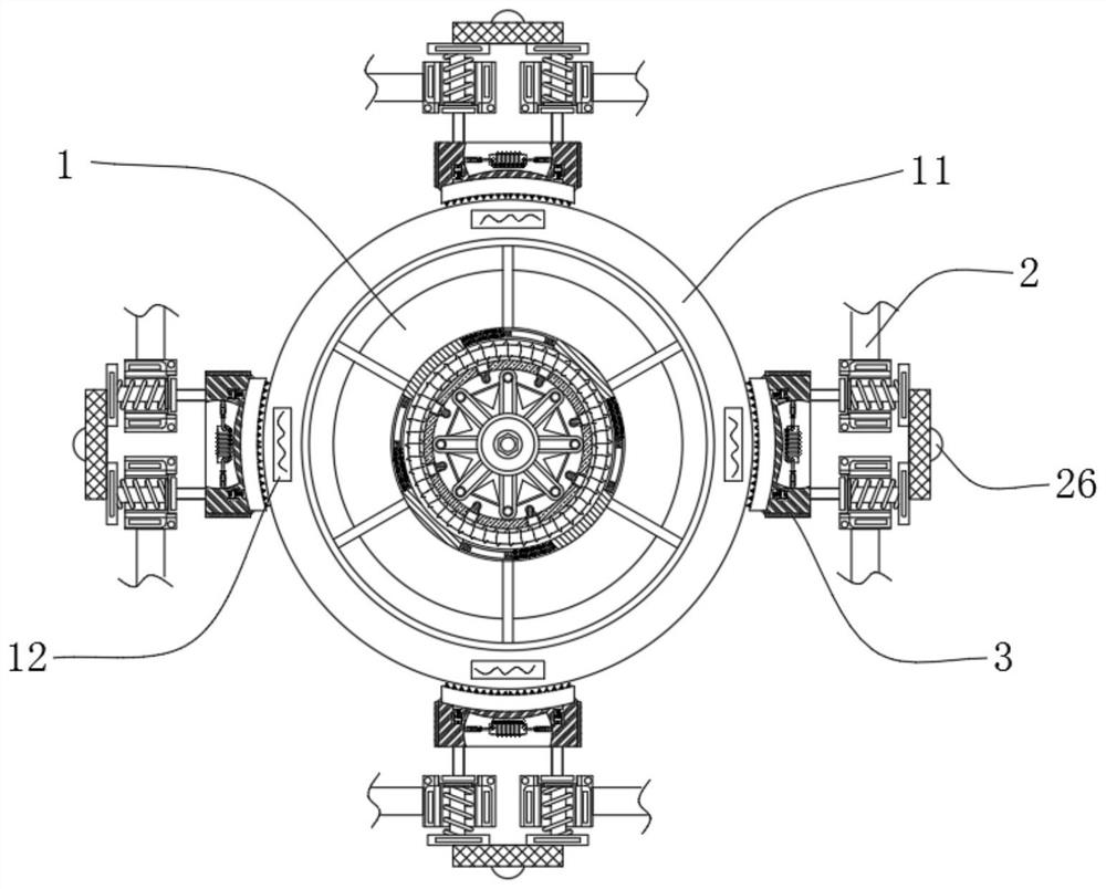 Electromagnetically induced VOC rotating wheel supporting assembly for organic waste gas treatment