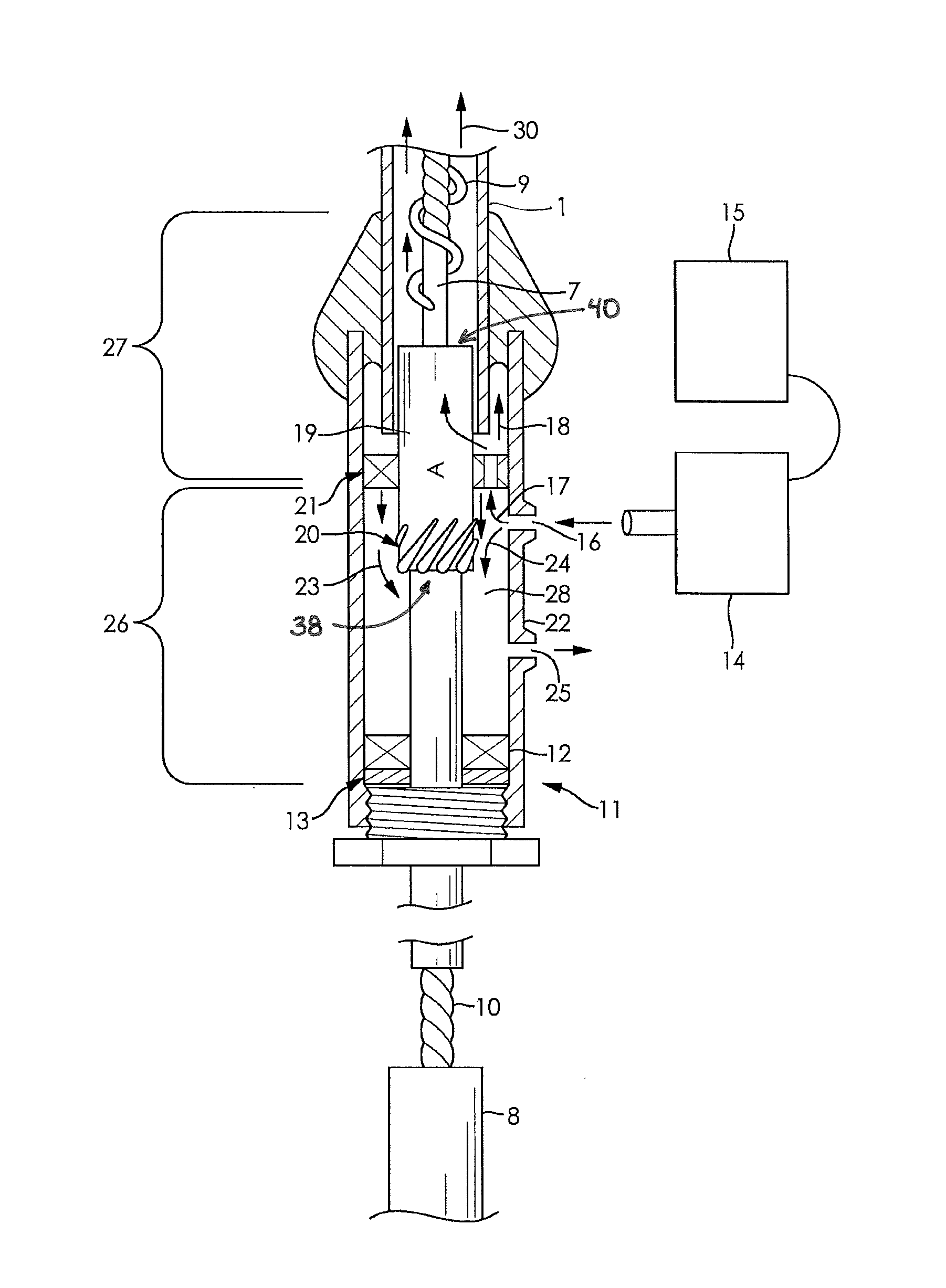 Shaft arrangement having a shaft which extends within a fluid-filled casing