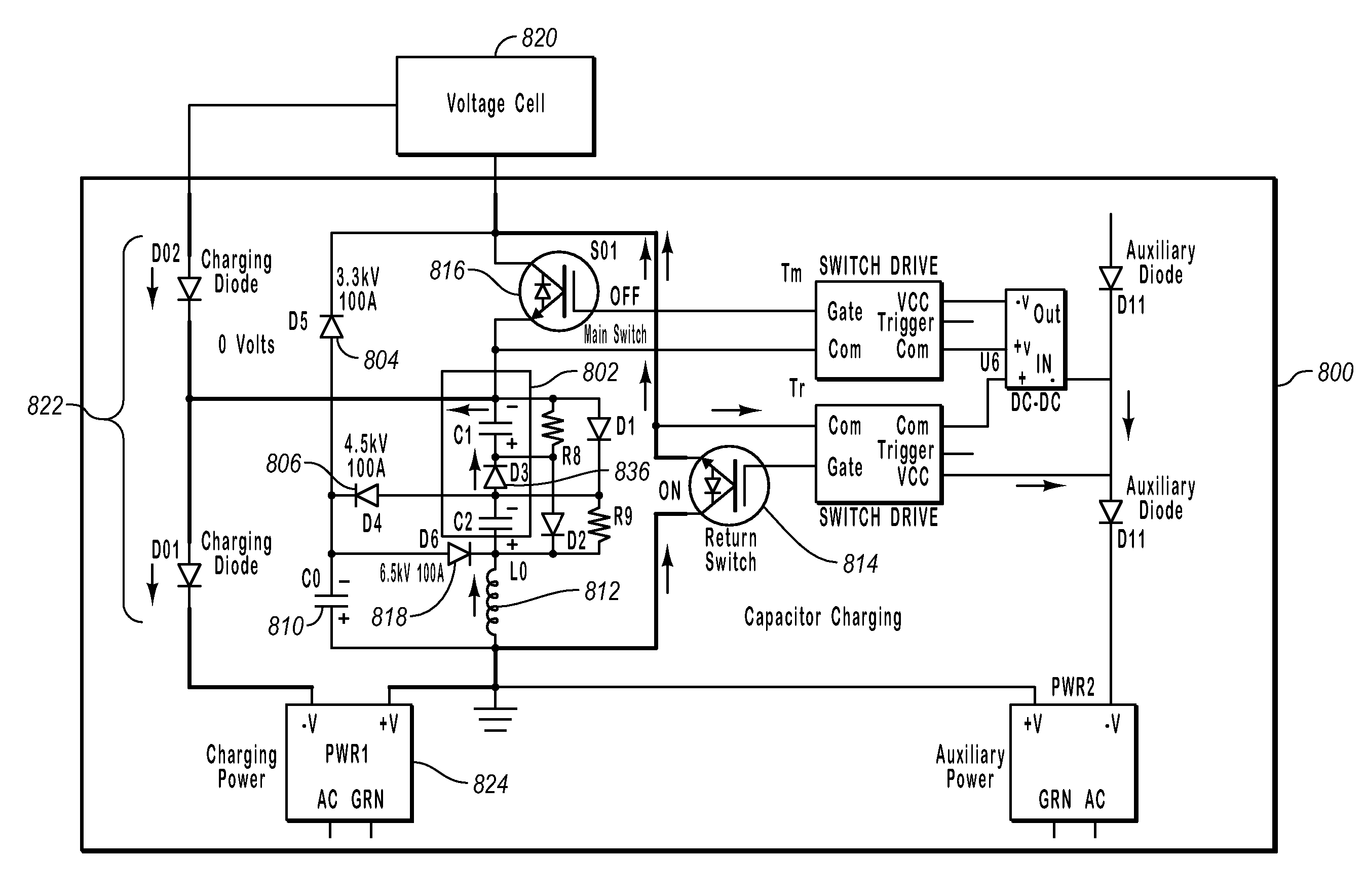 High voltage pulsed power supply using solid state switches with droop compensation