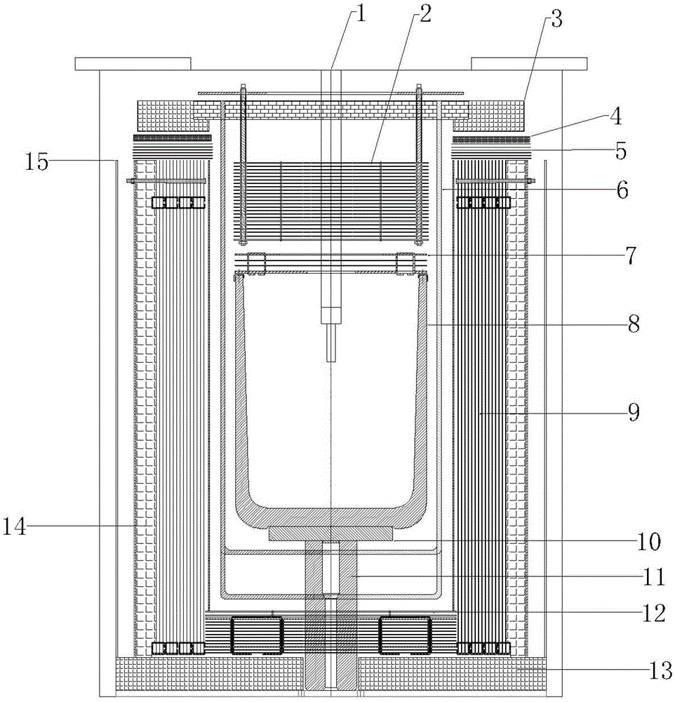 A thermal insulation structure with adjustable axial temperature gradient applied to the growth of sapphire single crystal by foaming method