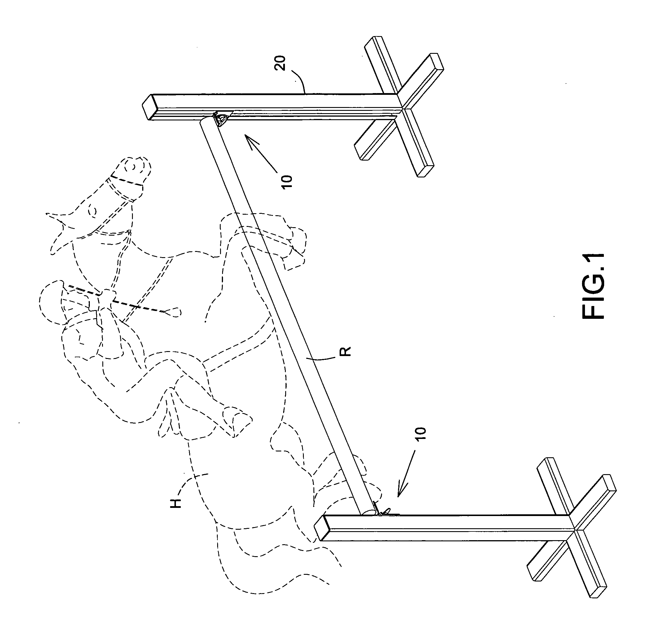 Continuously height-adjustable jump cup attachment bracket and safety feature mechanism