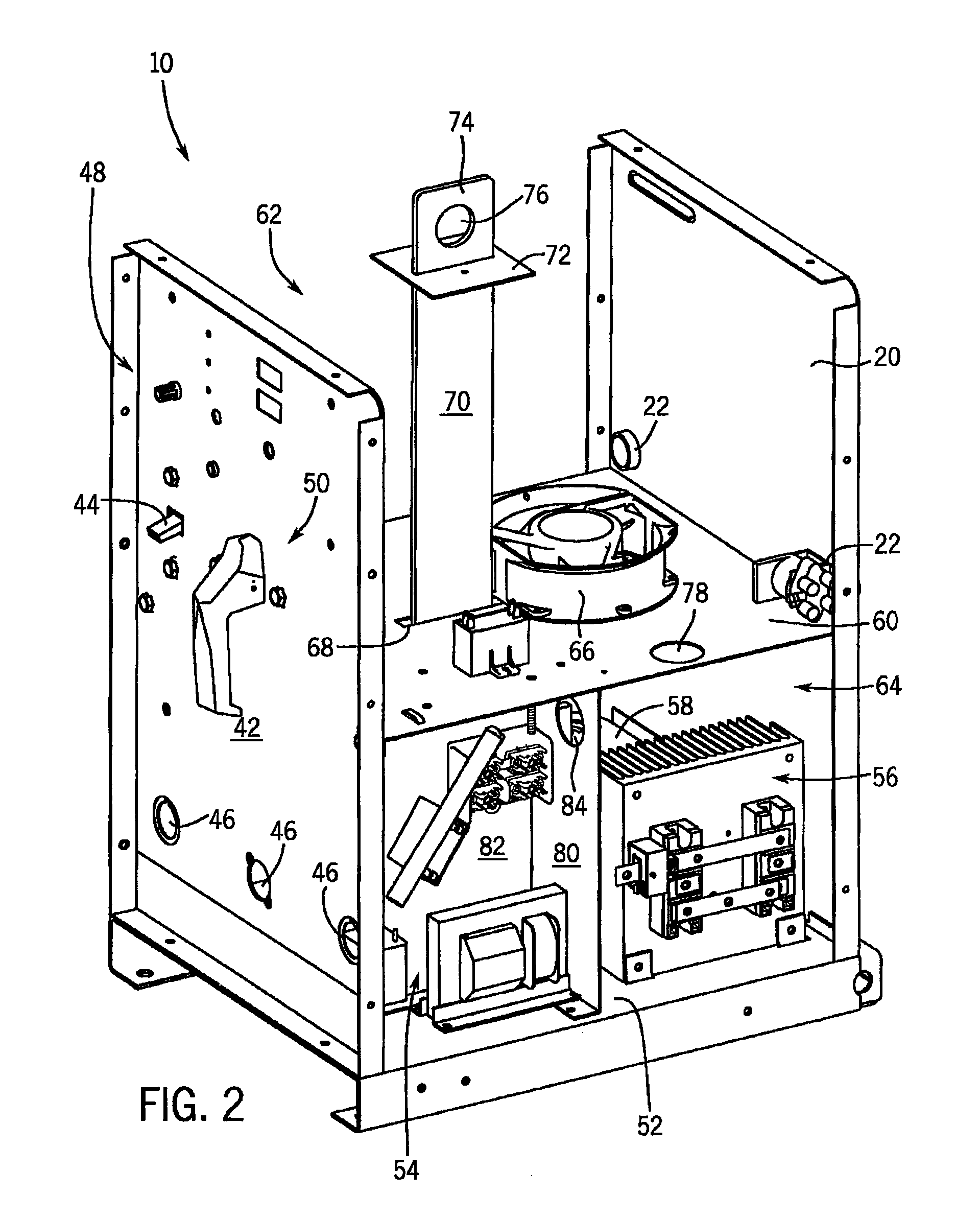 Apparatus for a welding machine having a cooling assembly mounted to a mid-plane baffle for improved cooling within the welding machine