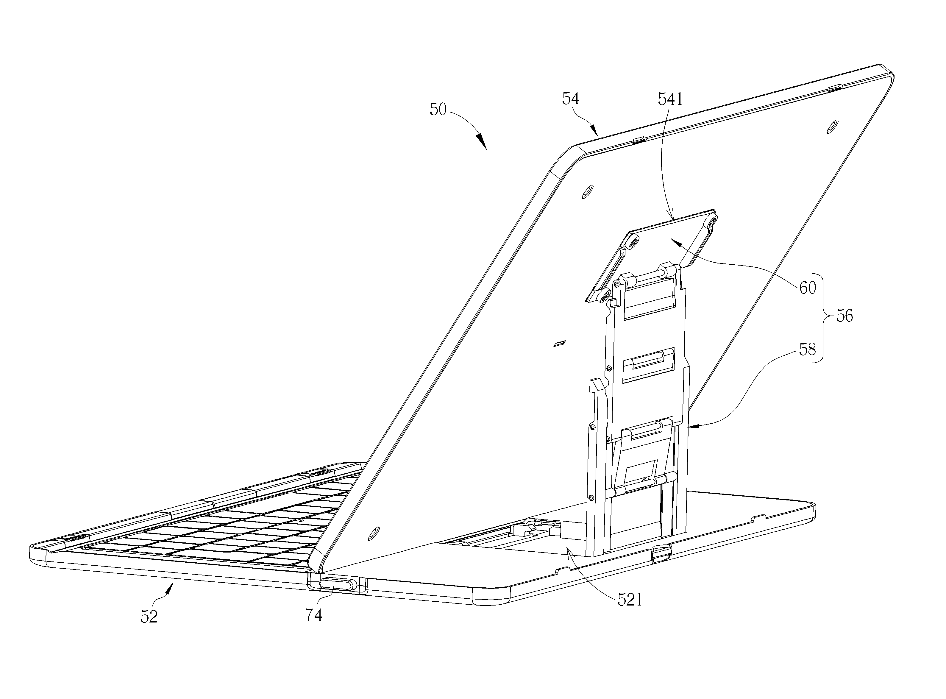 Supporting mechanism for supporting a display module on a base and portable electronic device therewith