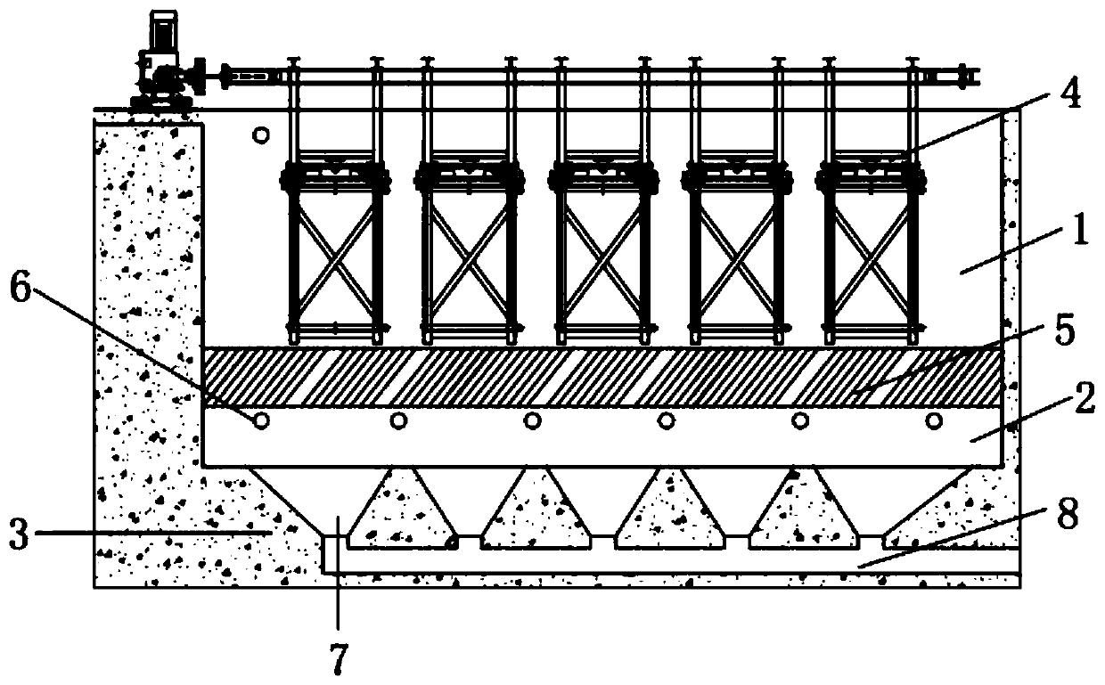 MBR membrane pool structure and transmission system enabling MBR membrane assembly to do reciprocating movement