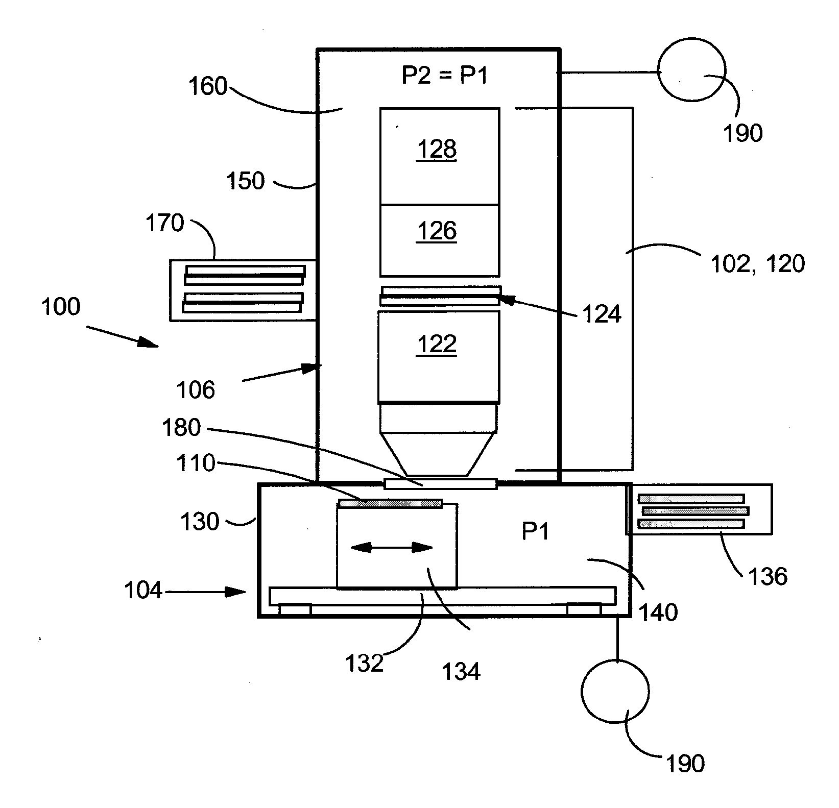 Immersion lithography with equalized pressure on at least projection optics component and wafer