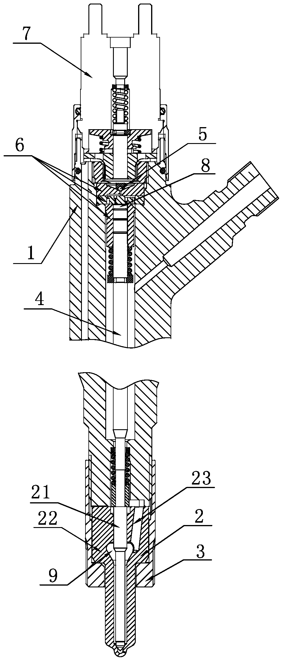 Start and stop control valve of high-pressure common rail oil injector