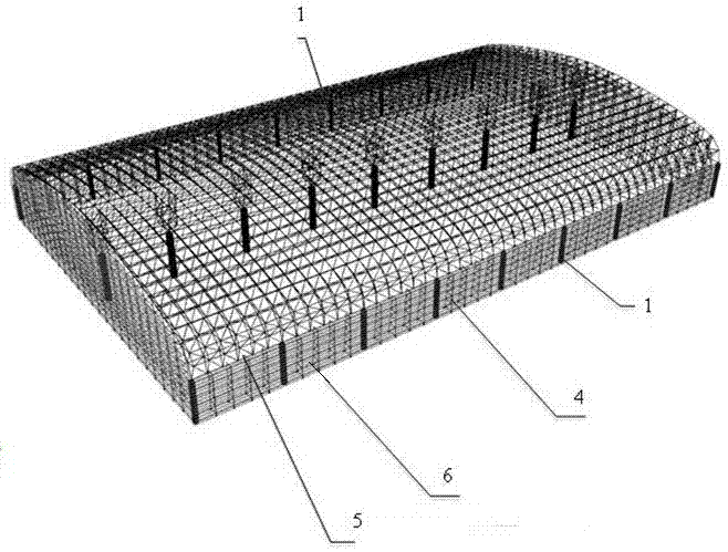 Totally-enclosed coal bunker formed by reconstructing wind shielding and dust suppression walls
