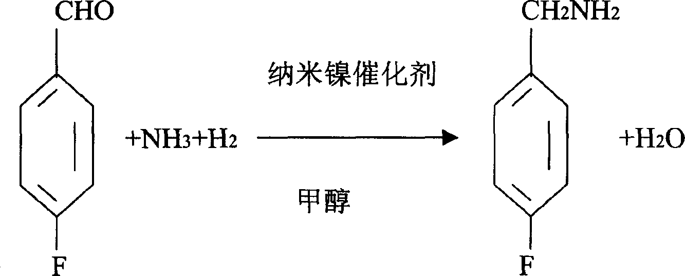 Process for preparing 4-fluorobenzylamine with nano nickel as catalyst